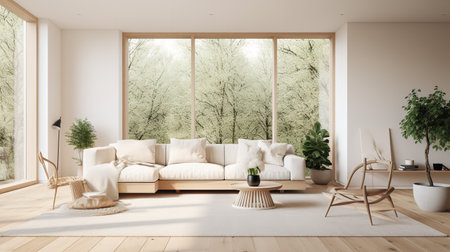 Nature's Embrace: Biophilic Living Room with Natural Elements & Green Spacesの素材