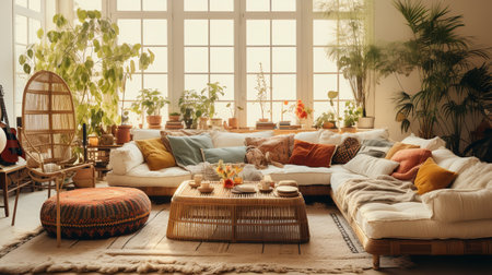 Bohemian Bliss: Colorful and Eclectic Living Room with Global Inspirationsの素材