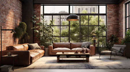 Nature's Embrace: Biophilic Living Room with Natural Elements & Green Spacesの素材