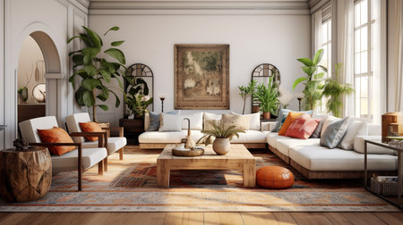 Bohemian Bliss: Colorful and Eclectic Living Room with Global Inspirationsの素材