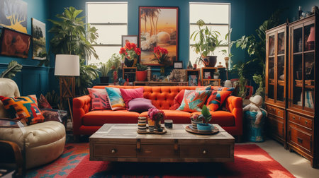 Bohemian Bliss: Colorful and Eclectic Living Room with Global Inspirationsの素材