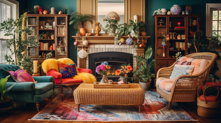 Bohemian Bliss: Colorful and Eclectic Living Room with Global Inspirationsの素材