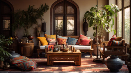 Bohemian Bliss: Colorful and Eclectic Living Room with Global Inspirationsの素材