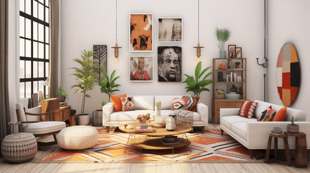 Bohemian Bliss: Colorful and Eclectic Living Room with Global Inspirationsの素材