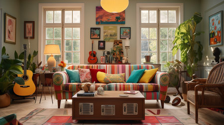 Bohemian Bliss: Colorful and Eclectic Living Room with Global Inspirationsの素材
