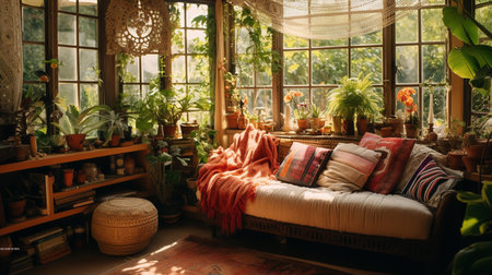Bohemian Bliss: Colorful and Eclectic Living Room with Global Inspirationsの素材
