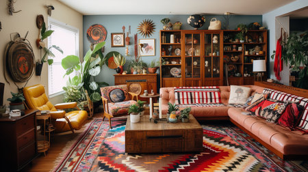 Bohemian Bliss: Colorful and Eclectic Living Room with Global Inspirationsの素材