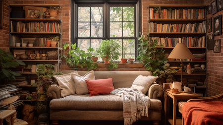 Photo pour Enchanted Cottagecore: Cozy Living Room with Whimsical Rustic Charm - image libre de droit