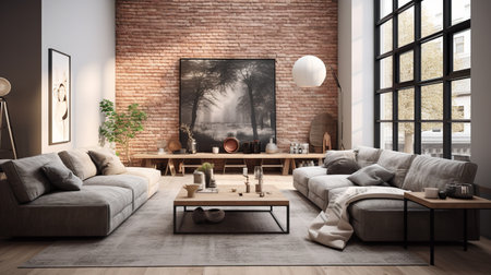 Hybrid Haven: Fusion of Industrial and Scandinavian Living Room Aestheticsの素材