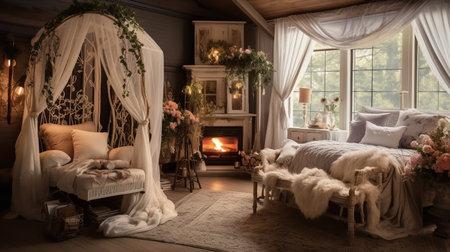 Enchanted Cottagecore: Cozy Living Room with Whimsical Rustic Charmの素材
