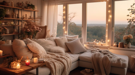 Enchanted Cottagecore: Cozy Living Room with Whimsical Rustic Charmの素材