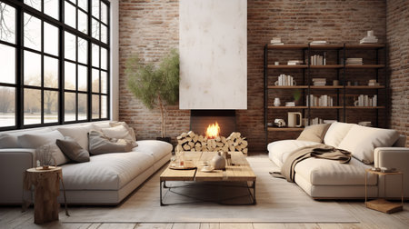 Hybrid Haven: Fusion of Industrial and Scandinavian Living Room Aestheticsの素材