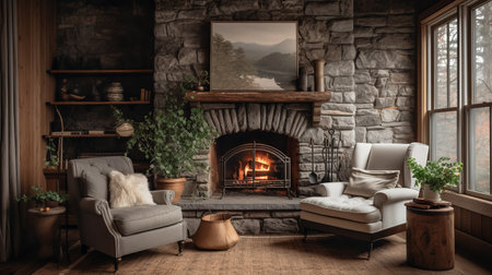 Enchanted Cottagecore: Cozy Living Room with Whimsical Rustic Charmの素材