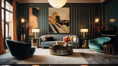 Decadent Glamour: Art Deco Inspired Living Room with Luxurious Touchesの素材