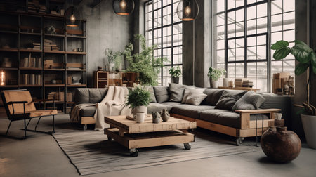 Hybrid Haven: Fusion of Industrial and Scandinavian Living Room Aestheticsの素材