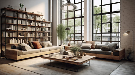 Hybrid Haven: Fusion of Industrial and Scandinavian Living Room Aestheticsの素材
