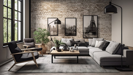 Hybrid Haven: Fusion of Industrial and Scandinavian Living Room Aestheticsの素材