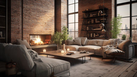 Hybrid Haven: Fusion of Industrial and Scandinavian Living Room Aestheticsの素材