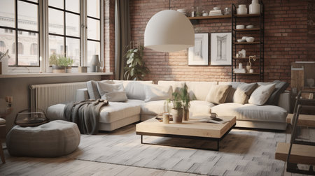 Hybrid Haven: Fusion of Industrial and Scandinavian Living Room Aestheticsの素材