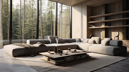 Sleek Sophistication: Designer Minimalist Living Room with Refined Linesの素材