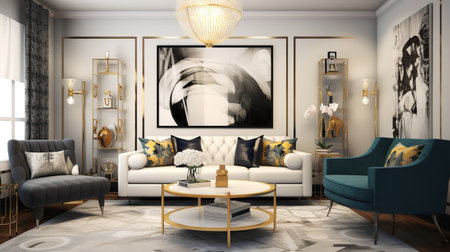 Decadent Glamour: Art Deco Inspired Living Room with Luxurious Touchesの素材