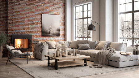 Hybrid Haven: Fusion of Industrial and Scandinavian Living Room Aestheticsの素材