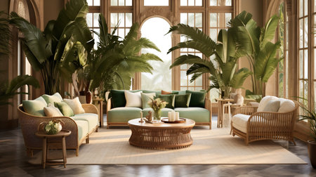 Exquisite Escape: Exotic Luxury Living Room with Worldly Eleganceの素材