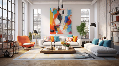 Hybrid Haven: Fusion of Industrial and Scandinavian Living Room Aestheticsの素材