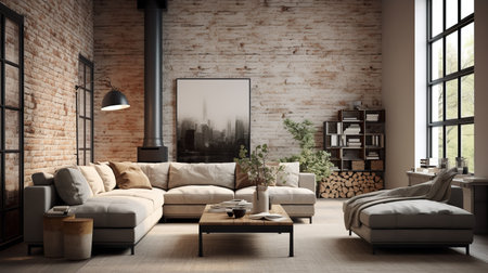 Hybrid Haven: Fusion of Industrial and Scandinavian Living Room Aestheticsの素材