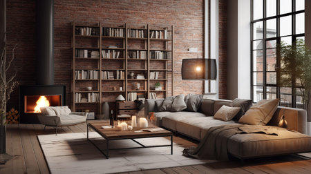 Hybrid Haven: Fusion of Industrial and Scandinavian Living Room Aestheticsの素材