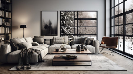 Hybrid Haven: Fusion of Industrial and Scandinavian Living Room Aestheticsの素材