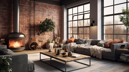 Hybrid Haven: Fusion of Industrial and Scandinavian Living Room Aestheticsの素材