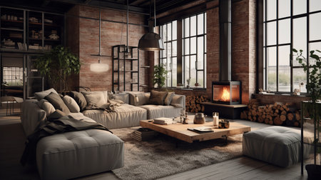 Hybrid Haven: Fusion of Industrial and Scandinavian Living Room Aestheticsの素材