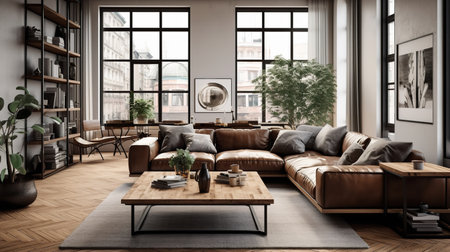 Hybrid Haven: Fusion of Industrial and Scandinavian Living Room Aestheticsの素材