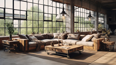 Urban Rusticity: Industrial Rustic Living Room with Raw Edges and Warmthの素材
