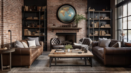 Urban Rusticity: Industrial Rustic Living Room with Raw Edges and Warmthの素材