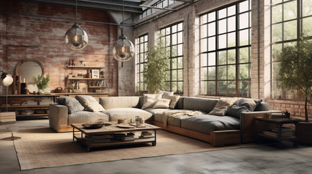 Urban Rusticity: Industrial Rustic Living Room with Raw Edges and Warmthの素材