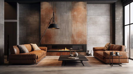 Urban Rusticity: Industrial Rustic Living Room with Raw Edges and Warmthの素材