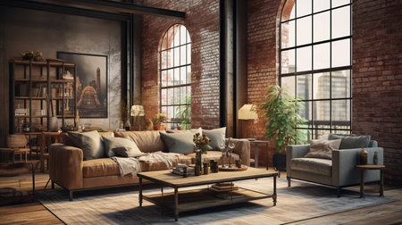 Urban Rusticity: Industrial Rustic Living Room with Raw Edges and Warmthの素材