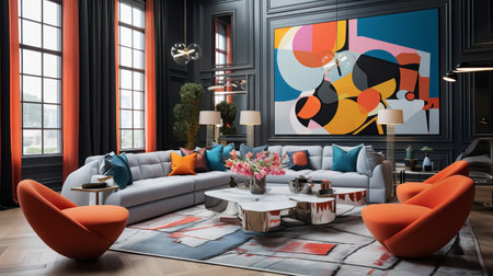 Bold and Beautiful: Maximalist Living Room with Vibrant Colors and Patternsの素材