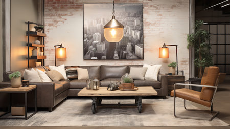 Urban Rusticity: Industrial Rustic Living Room with Raw Edges and Warmthの素材
