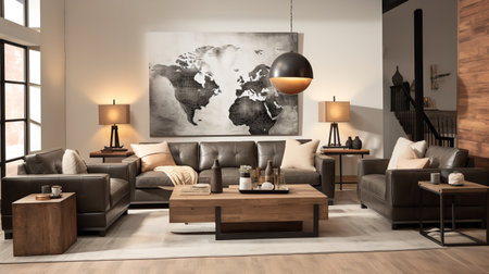 Urban Rusticity: Industrial Rustic Living Room with Raw Edges and Warmthの素材