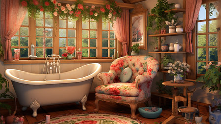 Enchanted Cottagecore: Cozy Living Room with Whimsical Rustic Charmの素材
