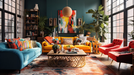 Bohemian Bliss: Colorful and Eclectic Living Room with Global Inspirationsの素材