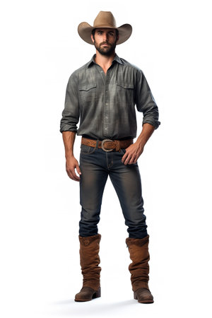 Rugged Cowboy in Western Attire, AI Generatedの素材