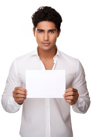 Hispanic Male Model with Blank Sign, AI Generatedの素材
