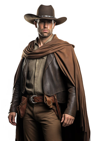 Rugged Cowboy in Western Attire, AI Generatedの素材