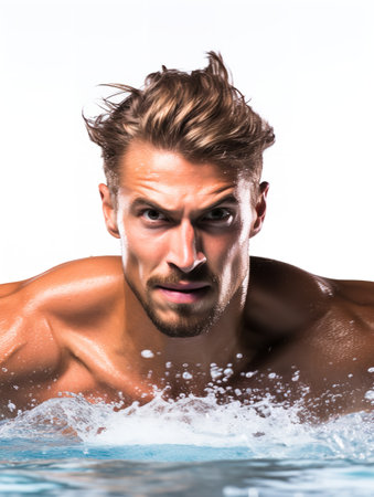 Champion Male Swimmer in Pool, AI Generatedの素材