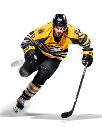Agile Male Ice Hockey Player on Ice, AI Generatedの素材
