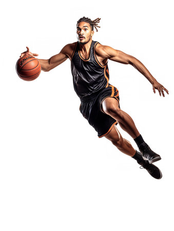 Dynamic Male Basketball Player on Court, AI Generatedの素材